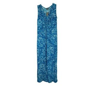 Daisy Fuentes sleeveless maxi dress blue combo print sleeveless v-neck small NWT